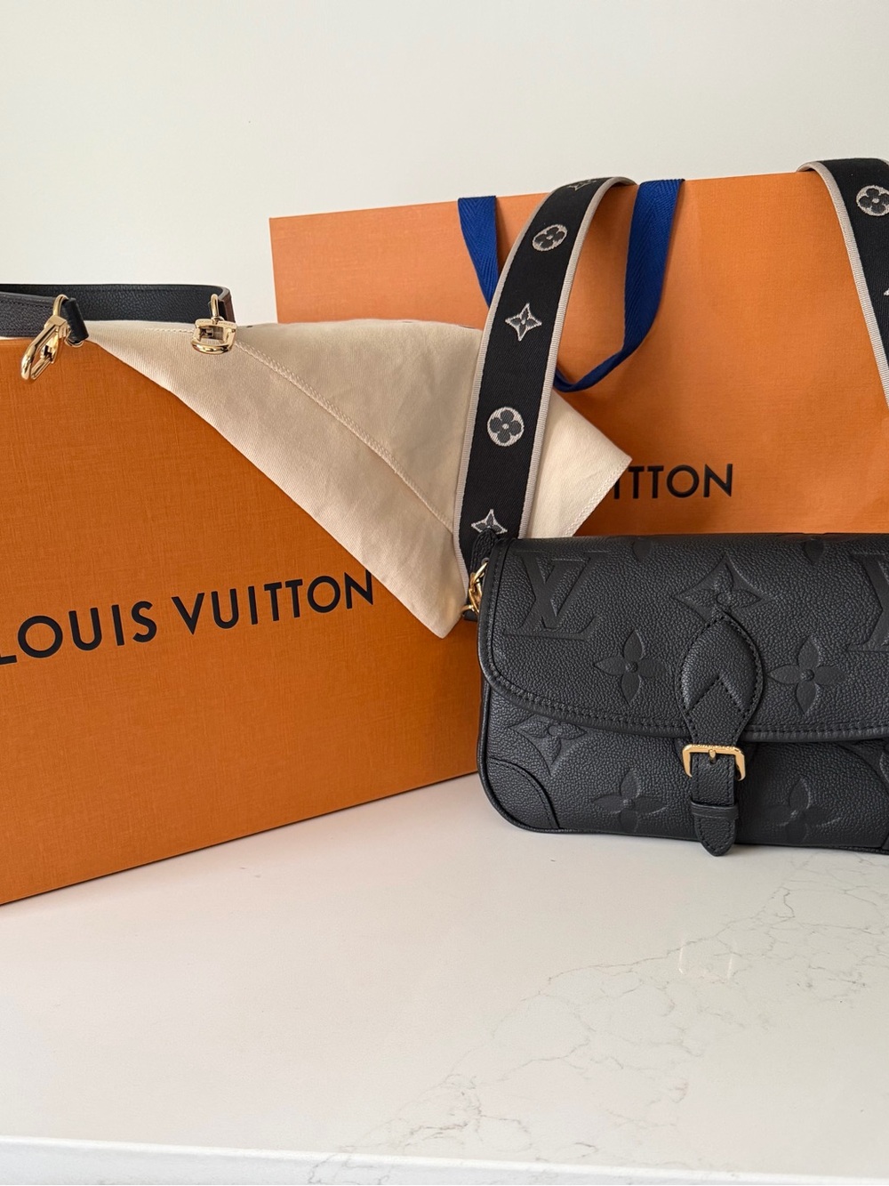 Louis Vuitton Black Pebbled Leather Trim with Deep Purple Suede Interior
